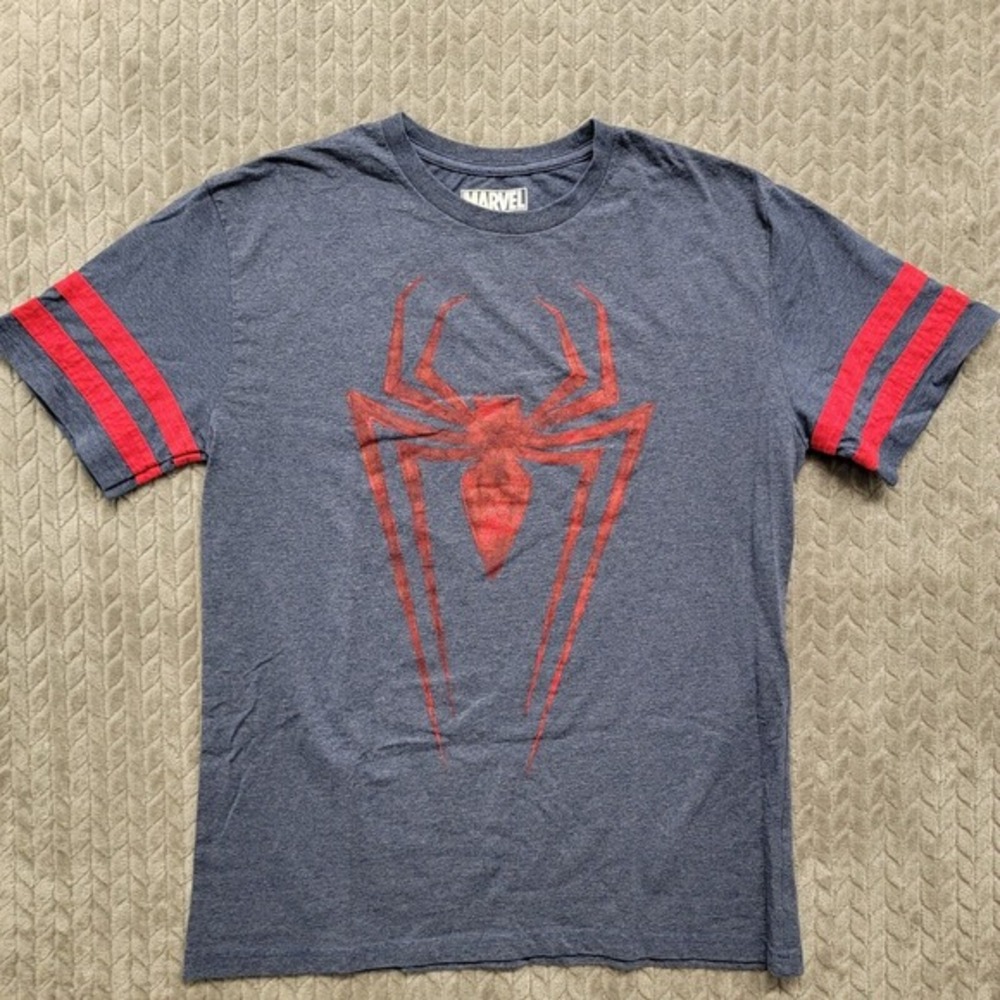 Marvel Spider-Man Shirt Mens‎ Size Large Red Spider Graphic Sleeve Stripes